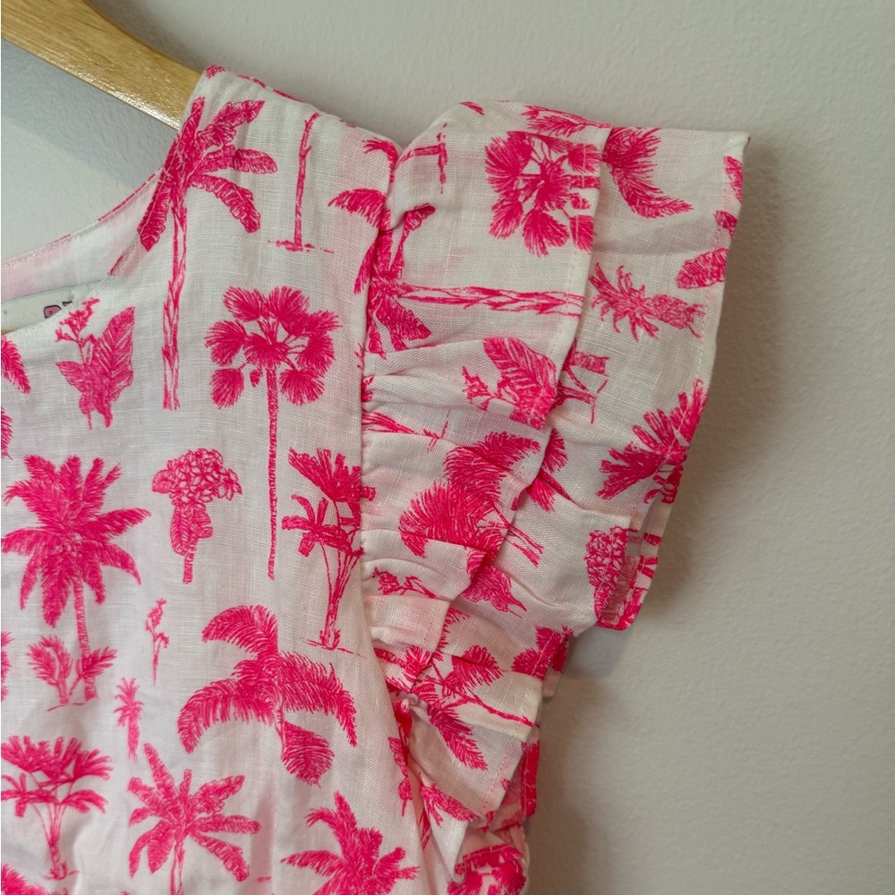 Vineyard Vines Linen Pink Palm Tree Ruffle Mini Dress XS vacation resort wear - Picture 6 of 15